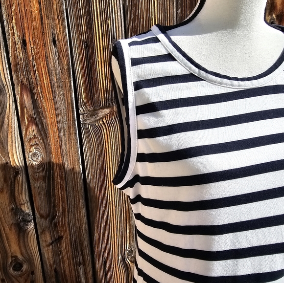 J. Crew High Low Hem Blue White Sleeveless Maxi Dress L - Picture 3 of 8